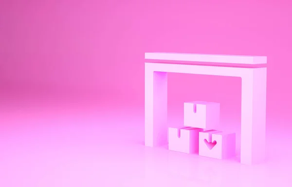 Icono Pink Warehouse Aislado Sobre Fondo Rosa Concepto Minimalista Ilustración — Foto de Stock