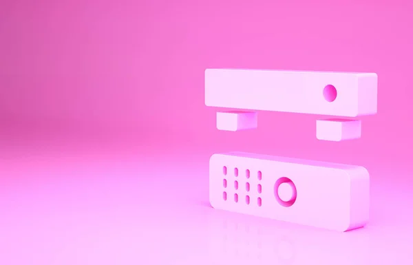 Pink Multimedia Box Ontvanger Speler Met Afstandsbediening Pictogram Geïsoleerd Roze — Stockfoto