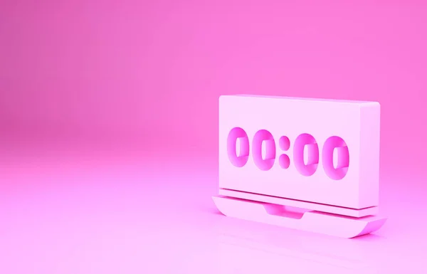 Розовые Часы Экране Ноутбука Значок Изолирован Розовом Фоне График Концепции — стоковое фото