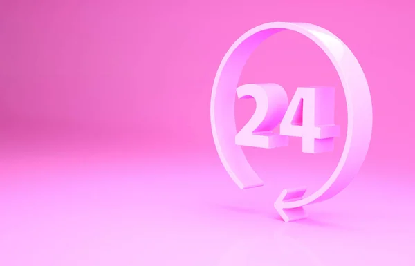 ピンククロックピンクの背景に隔離された24時間アイコン 丸一日アイコン 24時間サービスシンボル 最小限の概念 3Dイラスト3Dレンダリング — ストック写真