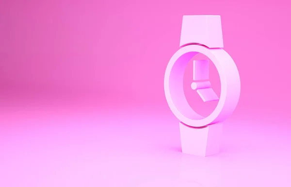 Ikona Zegarka Pink Wrist Różowym Tle Ikona Zegarka Koncepcja Minimalizmu — Zdjęcie stockowe