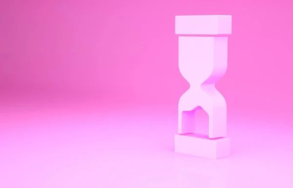 ピンクピンクの背景に流れる砂のアイコンと古い砂時計 砂時計の看板 ビジネスと時間管理の概念 最小限の概念 3Dイラスト3Dレンダリング — ストック写真