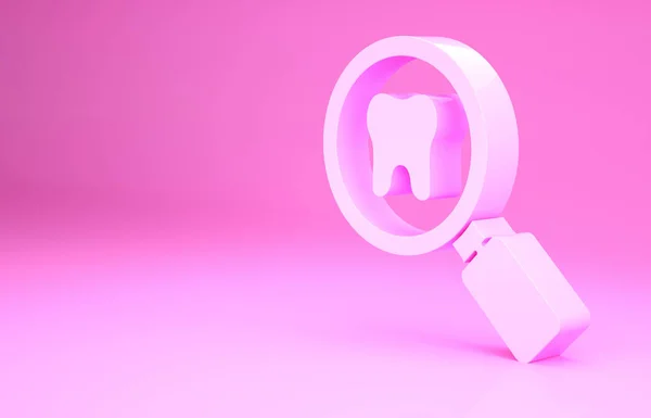 Icono Búsqueda Dental Rosa Aislado Sobre Fondo Rosa Símbolo Dental — Foto de Stock
