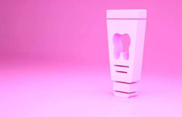 粉色背景下孤立的粉色牙膏图标管 最低纲领的概念 3D渲染3D插图 — 图库照片
