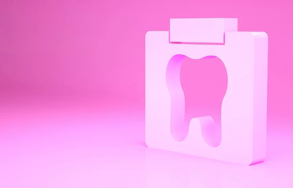 Pembe Arka Planda Izole Edilmiş Diş Ikonunun Pembe Röntgeni Diş — Stok fotoğraf