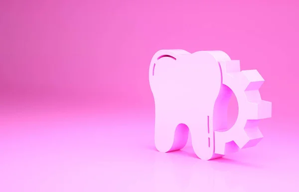 Піктограма Процедури Лікування Рожевого Зуба Ізольована Рожевому Фоні Ремонт Зубів — стокове фото