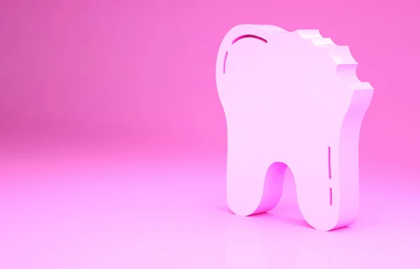 Ícone Dente Quebrado Rosa Isolado Fundo Rosa Ícone Problema Dentário — Fotografia de Stock