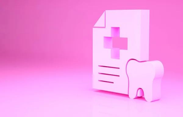 Rózsaszín Vágódeszka Fogászati Kártyával Vagy Beteg Orvosi Feljegyzések Ikon Izolált — Stock Fotó