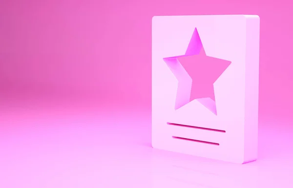 Pink Hollywood walk of fame star on celebrity boulevard icon isolated on pink background. Famous sidewalk, boulevard actor. Minimalism concept. 3d illustration 3D render.