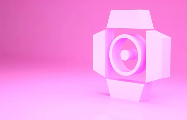 Піктограма Прожектора Pink Movie Ізольована Рожевому Фоні Світловий Ефект Сцена — стокове фото