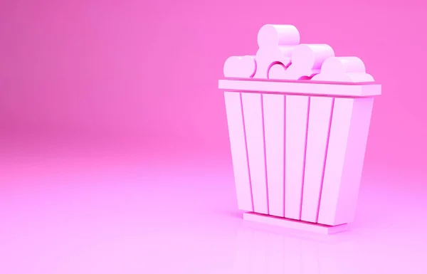 Розовый Попкорн Картонной Коробке Значок Изолирован Розовом Фоне Коробка Попкорном — стоковое фото