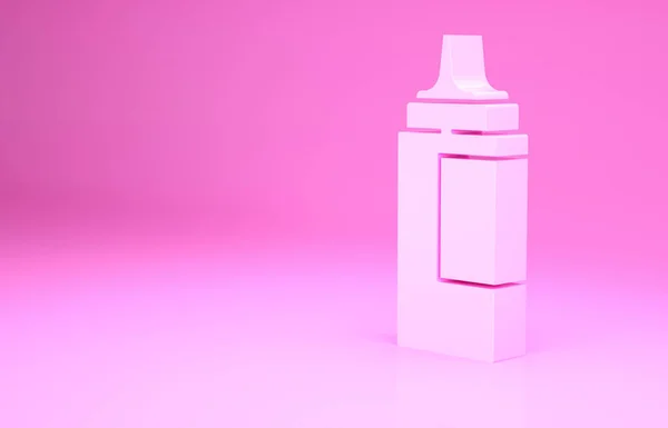 Pink Sauce bottle icon isolated on pink background. Ketchup, mustard and mayonnaise bottles with sauce for fast food. Minimalism concept. 3d illustration 3D render.