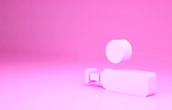 粉色背景下隔离的粉色木制板球球棒和球形图标 最低纲领的概念 3D渲染3D插图 — 图库照片