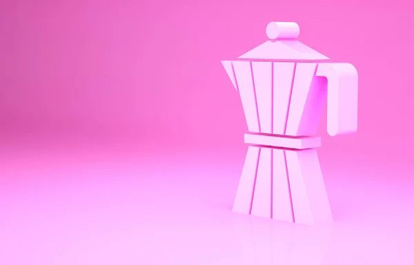 ピンクコーヒーメーカーのモカポットアイコンはピンクの背景に隔離されています 最小限の概念 3Dイラスト3Dレンダリング — ストック写真
