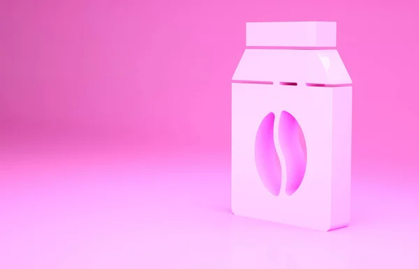 Pink Bag Ikony Ziaren Kawy Izolowane Różowym Tle Koncepcja Minimalizmu — Zdjęcie stockowe