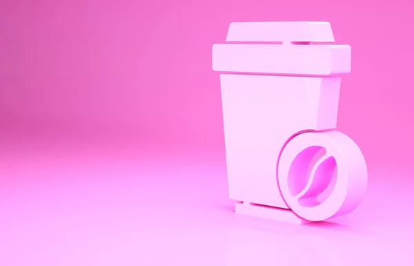 粉色咖啡杯将成为粉色背景下孤立的图标 最低纲领的概念 3D渲染3D插图 — 图库照片
