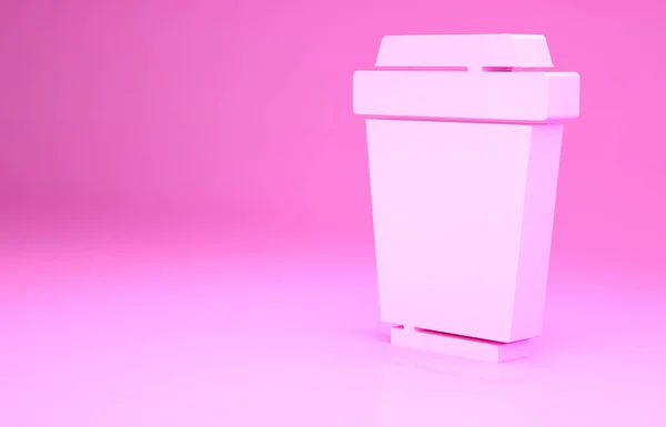 粉色咖啡杯将成为粉色背景下孤立的图标 最低纲领的概念 3D渲染3D插图 — 图库照片