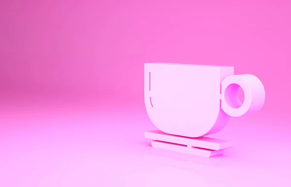 Pink Coffee cup icon isolated on pink background. Tea cup. Hot drink coffee. Minimalism concept. 3d illustration 3D render.