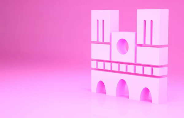 法国巴黎圣母院的粉红地标用粉红背景隔开 最低纲领的概念 3D渲染3D插图 — 图库照片