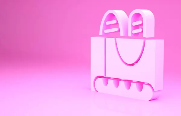 粉红法国面包图标孤立在粉红的背景 最低纲领的概念 3D渲染3D插图 — 图库照片