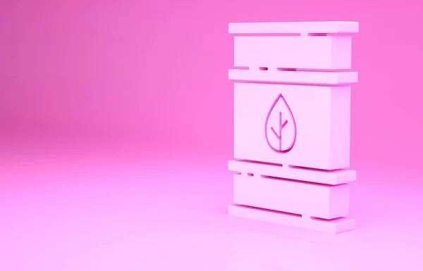 Pink Bio fuel barrel icon isolated on pink background. Eco bio and canister. Green environment and recycle. Minimalism concept. 3d illustration 3D render.