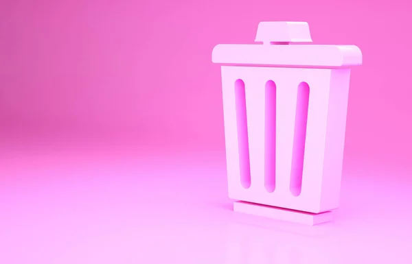 粉红垃圾堆可以在粉色背景上被隔离 垃圾箱标志 回收篮图标 办公室垃圾图标 最低纲领的概念 3D渲染3D插图 — 图库照片