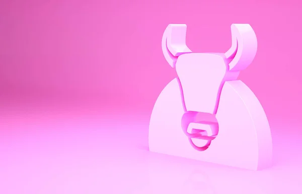 ピンクの背景に隔離されたピンクのブルアイコン スペインの闘牛 最小限の概念 3Dイラスト3Dレンダリング — ストック写真