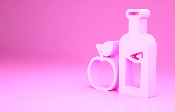 Pinkfarbenes Apfelweinflaschensymbol Isoliert Auf Rosa Hintergrund Trinkglasflasche Vorhanden Minimalismus Konzept — Stockfoto