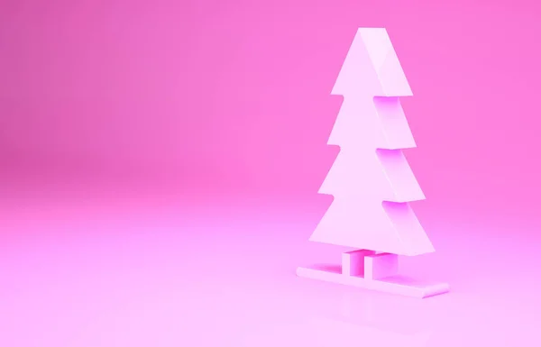 ピンクカナダのトウヒのアイコンはピンクの背景に隔離されています 森のトウヒ 最小限の概念 3Dイラスト3Dレンダリング — ストック写真