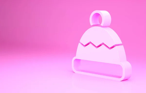 ピンクのビーニー帽子のアイコンはピンクの背景に隔離されています 最小限の概念 3Dイラスト3Dレンダリング — ストック写真