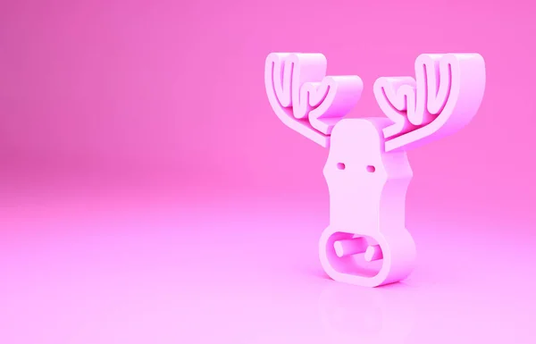 ピンクピンクの背景に角のアイコンが孤立したムースの頭 最小限の概念 3Dイラスト3Dレンダリング — ストック写真