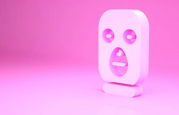 粉色防盗面具图标隔离在粉色背景上 强盗面具 最低纲领的概念 3D渲染3D插图 — 图库照片