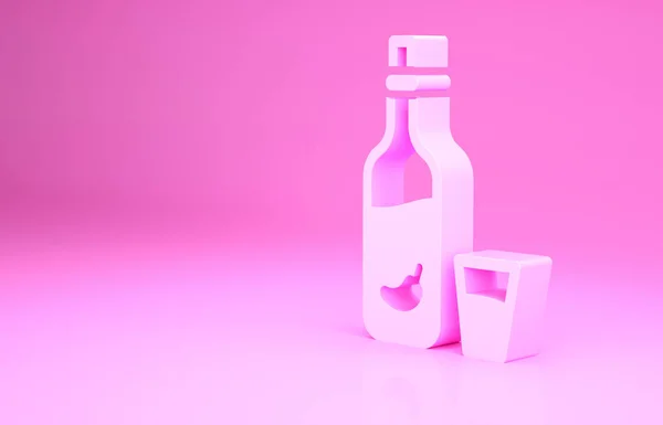 Rózsaszín Vodka Borssal Üveg Ikon Elszigetelt Rózsaszín Alapon Ukrán Nemzeti — Stock Fotó