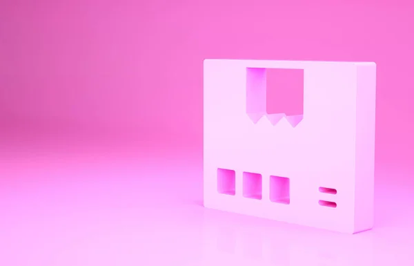 Pink Carton cardboard box icon isolated on pink background. Box, package, parcel sign. Delivery and packaging. Minimalism concept. 3d illustration 3D render.