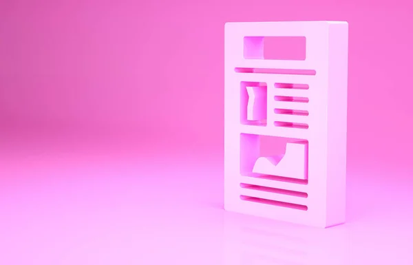 ピンクニュースのアイコンはピンクの背景に孤立しています 新聞のサインだ マスコミのシンボルだ 最小限の概念 3Dイラスト3Dレンダリング — ストック写真