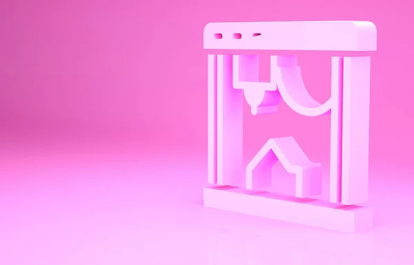 粉色3D打印机图标隔离在粉色背景上 最低纲领的概念 3D渲染3D插图 — 图库照片