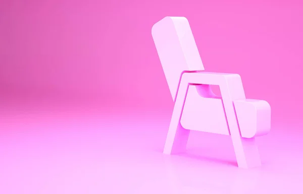 ピンクのアームチェアのアイコンがピンクの背景に隔離されています 最小限の概念 3Dイラスト3Dレンダリング — ストック写真