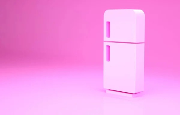 粉色冰箱图标隔离在粉色背景上 冰箱冰箱冰箱 家庭技术和家用电器 最低纲领的概念 3D渲染3D插图 — 图库照片