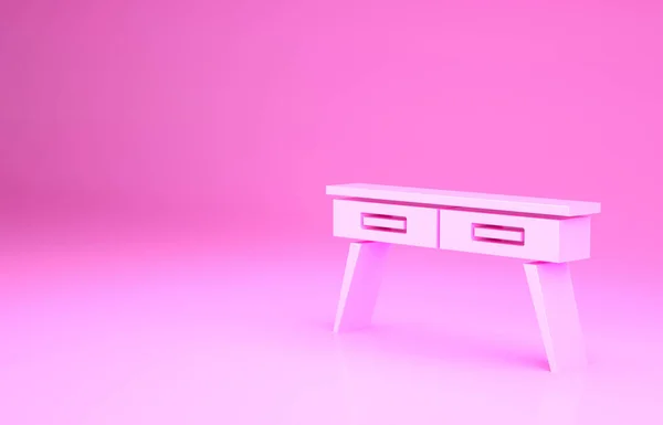 Pink Office desk icon isolated on pink background. Minimalism concept. 3d illustration 3D render.