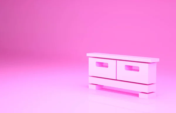 Pinkfarbene Kommode Ikone Isoliert Auf Rosa Hintergrund Minimalismus Konzept Illustration — Stockfoto