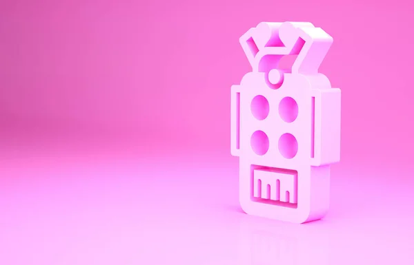 Pinkfarbenes Mikrofonsymbol Isoliert Auf Rosa Hintergrund Mikrofon Radio Lautsprecherzeichen Minimalismus — Stockfoto