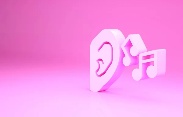 Pink Ear Escucha Icono Señal Sonido Aislado Sobre Fondo Rosa — Foto de Stock