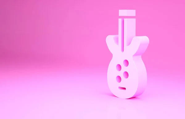Pink Electric bass guitar icon isolated on pink background. Minimalism concept. 3d illustration 3D render.