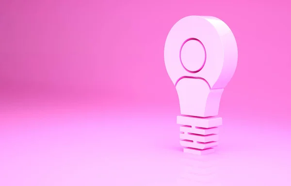 Pink Human head with lamp bulb icon isolated on pink background. Minimalism concept. 3d illustration 3D render.