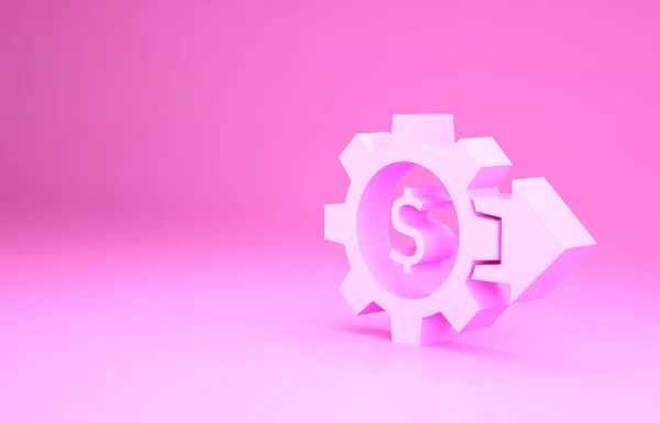 Růžové Ozubení Ikonou Symbol Dolaru Izolované Růžovém Pozadí Obchodní Finanční — Stock fotografie