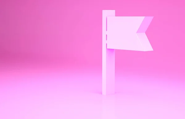 粉红色背景上孤立的粉红色旗帜图标 位置标识符号 最低纲领的概念 3D渲染3D插图 — 图库照片