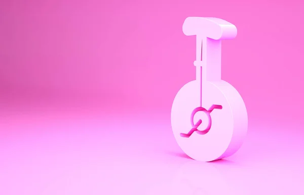 ピンクのユニサイクルまたはピンクの背景に隔離された1つのホイール自転車アイコン 単輪自転車 最小限の概念 3Dイラスト3Dレンダリング — ストック写真
