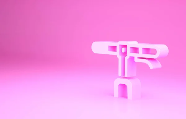 粉色自行车手柄图标隔离在粉红色背景 最低纲领的概念 3D渲染3D插图 — 图库照片