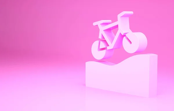 Ícone Bicicleta Pink Mountain Isolado Fundo Rosa Corrida Bicicleta Desporto — Fotografia de Stock
