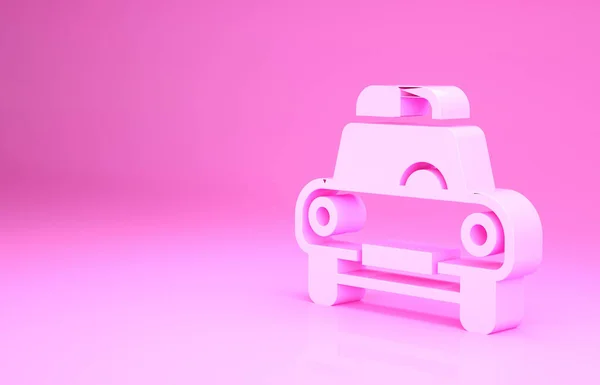 Pink Police car and police flasher icon isolated on pink background. Emergency flashing siren. Minimalism concept. 3d illustration 3D render.